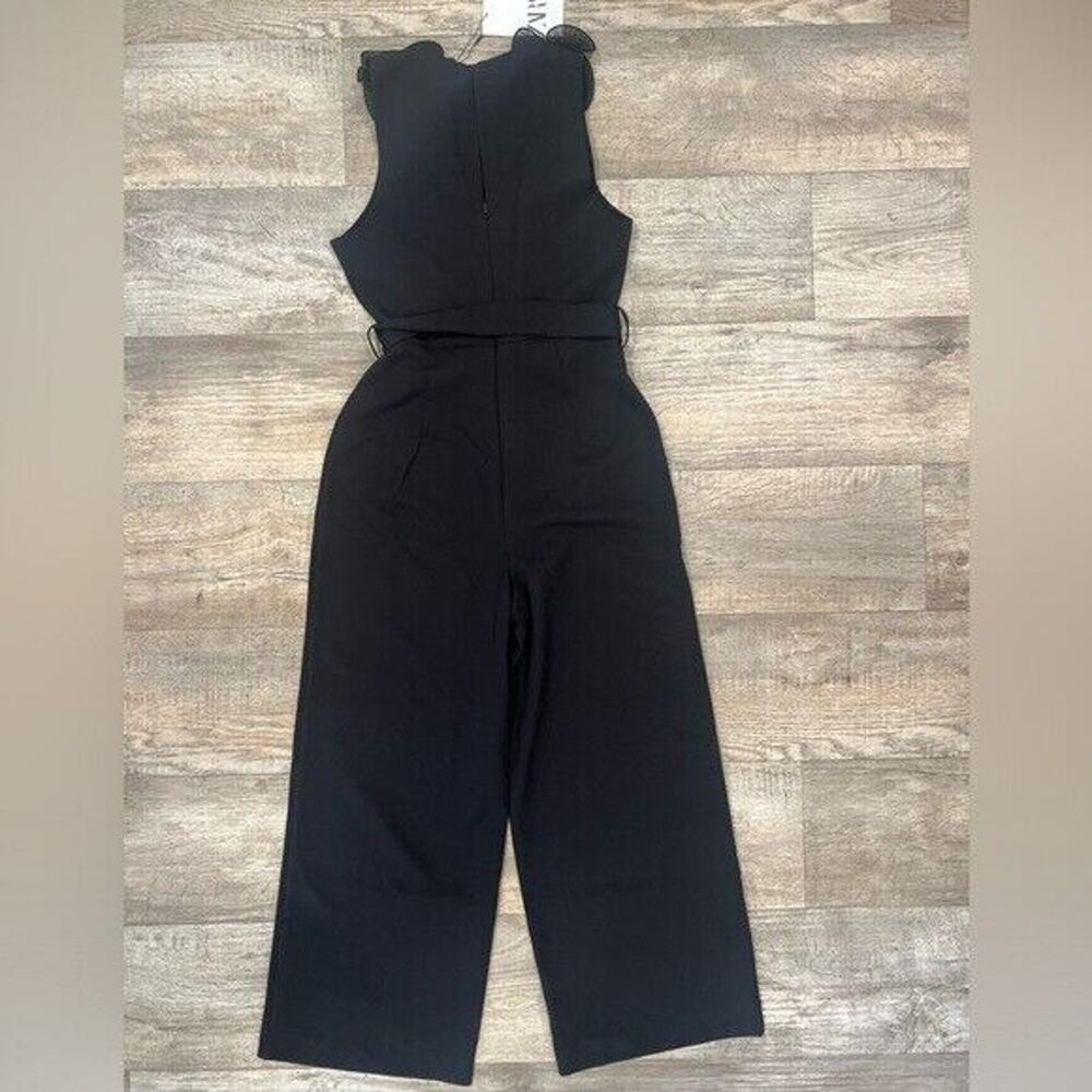 Zara Black Ruffle Wide Leg Jumpsuit Belted Sleeveless Elegant Evening Size M NWT - Picture 16 of 16